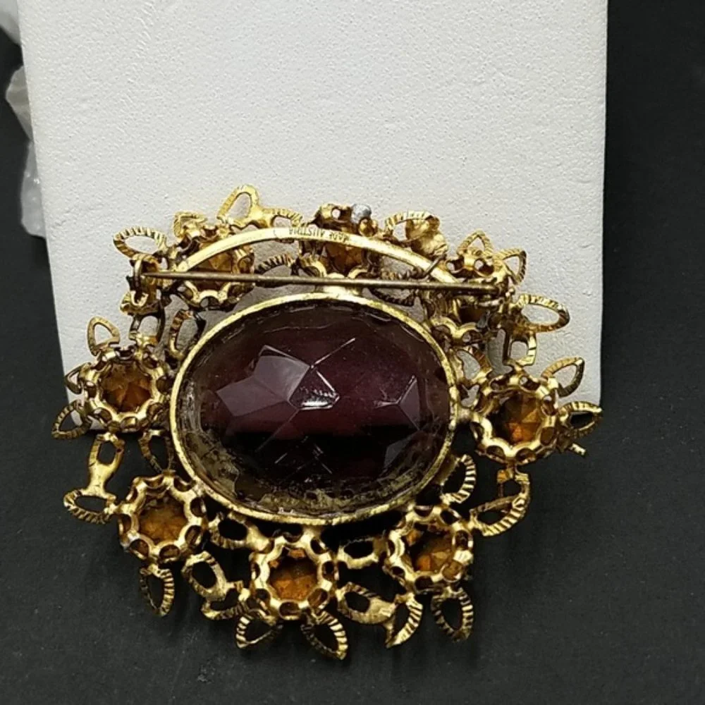 Vintage Austria Fuschia & Purple Rhinestone Brooch